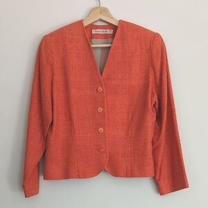 Vintage Vibrant Orange Suit‎ Jacket Blazer Collarless Small